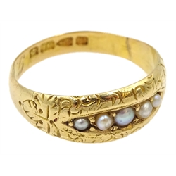 Victorian 18ct gold five stone pearl ring, Chester 1888