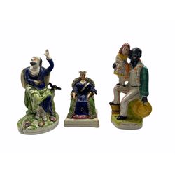  Staffordshire pottery figure Uncle Tom H24cm, another Elijah and the raven and another of Queen Victoria
