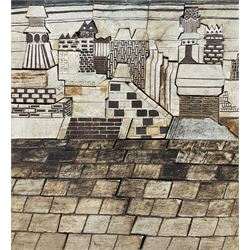 Contemporary School: Rooftops and Chimneys, relief tile mosaic unsigned 59cm x 54cm