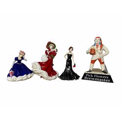 Royal Doulton figure Christmas Day, another Mary, a Coalport figure and a Carlton ware Brewmaster figure