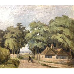 Circle of Dermod William O' Brien PRHA (Irish 1865-1945): Rural Country Scene with Horse and Cart, oil on canvas signed D O'Brien 45cm x 53cm