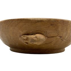 Mouseman - oak fruit bowl, the adzed exterior with carved mouse signature, by Robert Thompson of Kilburn, D23cm