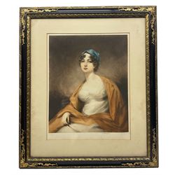 After Sir Henry Raeburn (British 1756-1823): Portrait of a Lady, coloured mezzotint blind stamped and indistinctly signed in pencil 34cm x 26cm