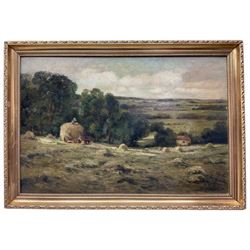 John Henry Scott (1872-1940): Harvest Scene near Leyburn, oil on canvas signed 40cm x 60cm
Notes: With accompanying book compiling photos of the artist and early 20th century relevant news articles