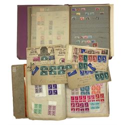 Mint and used World stamps, including Belgium, Belgian Congo, various overprints, small number of stamps on envelopes etc, in two folders/albums