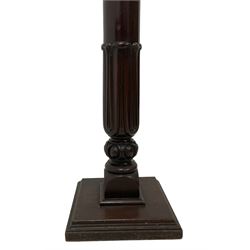 Late 19th century mahogany jardinière, pedestal turned and carved with lappet and egg-and-dart designs, square base