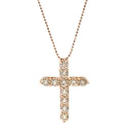 18ct rose gold round brilliant cut diamond cross pendant, on silver-gilt necklace, total diamond weight approx 2.20 carat