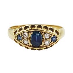 Early 20th century 18ct gold sapphire and diamond gypsy set ring, hallmarked