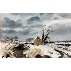 Leslie L Hardy Moore (British 1907-1997): 'Winter Dyke Ranworth Norfolk', watercolour signed 37cm x 45cm