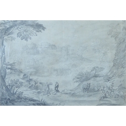  Circle of Claude Lorrain (French 1600-1682): Figures Before a Castle, pencil and wash bears signature 22cm x 32cm  