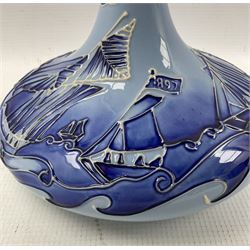 Moorcroft Limited Edition 'Yacht Vase' originally designed by William Moorcroft, signed J. Moorcroft no. 873 with certificate and box, H24cm