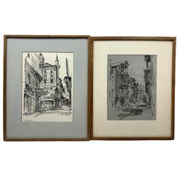 Turkish School (20th century): 'Büyük Yeni Han' and 'Arnavutkoy' - Turkey, pen sketch and watercolour respectively, unsigned and titled 30cm x 22cm (2)