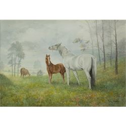 Colin Clough Hilton (British 1902-1984): Horses Grazing, watercolour signed 48cm x 54cm