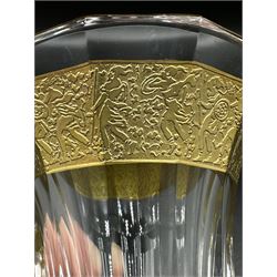 Moser faceted glass vase decorated with a gilt band depicting Warriors, acid etched Moser beneath, H12.5cm 