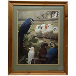 After Henry Stacy Marks (British 1829-898):  'Parrots & Parakeets - A Select Committee', colour print 62cm x 47cm
