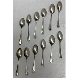 Set of six silver tea spoons engraved with initial 'A' Sheffield 1931 Maker Atkin Bros. and another set of six tea spoons Sheffield 1933 7.8oz