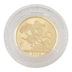 Queen Elizabeth II 2018 gold proof piedfort sovereign coin, cased with certificate 