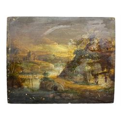 English School (Early 19th century): Capriccio Landscape with Bridge and Windmill, oil on panel unsigned 21cm x 27cm (unframed)