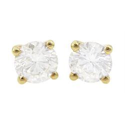 Pair of 18ct gold round brilliant cut diamond stud earrings, total diamond weight approx 0.80 carat
