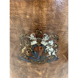 Leather waste paper bin with Royal Coat of Arms and metal liner 