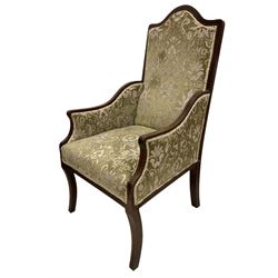 Edwardian inlayed chair, upholstered in green fabric 