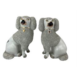 Pair of Staffordhire Poodles with part encrusted bodies, H25cm