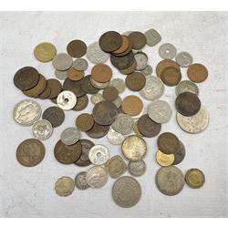 Coins including King George V India 1918 one rupee and India 1918 half rupee, King George V Great British 1928 half crown, various pre-decimal coins, World coins etc