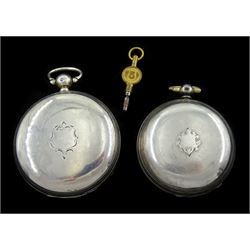 Victorian silver full hunter fusee pocket watch by Hunt & Son, Yarmouth, No. 39696, case by Charles Wootton, London 1884 and a  silver verge fusee pocket watch by John Kelway, London, both with white enamel dials and Roman numerals