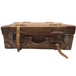 Vintage leather suitcase, the locks inscribed 'JB Factory, Calcutta' 60cm x 38cm x 20cm