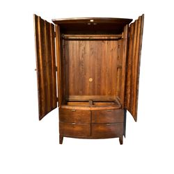 Barker & Stonehouse - Navajos reclaimed chestnut double bow front wardrobe, two cupboard doors enclosing hanging rail, the base fitted with four drawers