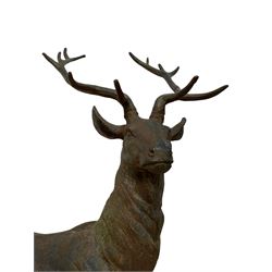 Large weathered cast iron garden stag figure