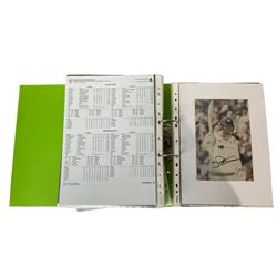 Yorkshire Cricket - various autographs and signatures including Glenn Maxwell, Travis Head, Nicholas Pooran, Harry Brook, David Willey etc, and various team sheets in one folder
