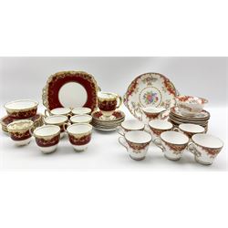 Shelley Sheraton pattern tea set comprising six cups and saucers, six plates, milk jug, sugar bowl and bread and butter plate (21) and a Crown Staffordshire tea set Patt.15098 of seven cups and saucers, seven plates, milk jug, sugar bowl and bread and butter plate