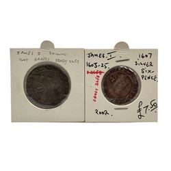 James I silver shilling and 1607 silver sixpence coins