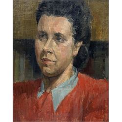Jack Hellewell (Northern British 1920-2000): Head and Shoulders Portrait of Jack's Sister Edith, oil on canvas labelled and dated c.1937 verso 35cm x 28cm
Provenance: direct from the family of the artist