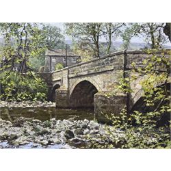 Bruce Mulcahy (British 1955-): Bridge Landscape West Yorkshire, gouache on card signed and dated '95, 30cm x 40cm