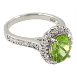 Silver oval peridot and cubic zirconia ring, stamped 925 