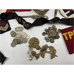 Military buttons and badges, bosuns whistle, cloth badges etc