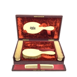 Late 19th/early 20th Century ivorine dressing table set in fitted leather case 
