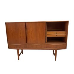 Sejling Skabe - teak sideboard, fitted with three sliding doors enclosing two adjustable shelves and two drawers over three drawers, raised on squared tapering supports 