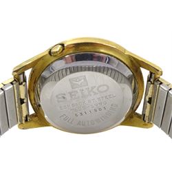 Seiko gentleman's automatic gold-plated and stainless steel wristwatch, model No. 7625-1990, on expanding gilt strap