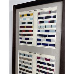 Cambridge College and club colours mounted as medal bars and titled, framed as one 108cm x 34cm overall 