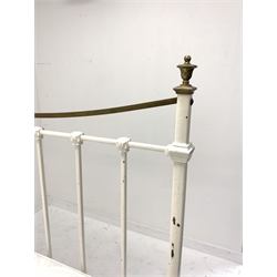Early 20th century iron and brass 4' 6'' double bedstead, curved brass rails and urn shaped finials, with Laura Ashley 'Eversham' sprung mattress, total width - 138cm