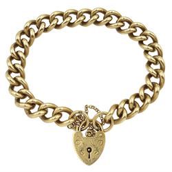 9ct gold curb link bracelet with heart locket clasp, hallmarked