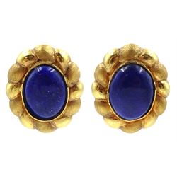 Pair of 18ct gold lapis lazuli stud earrings, stamped 750