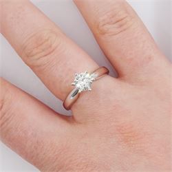 Platinum single stone round brilliant cut diamond ring, hallmarked, diamond 0.70 carat, with IGL gemological report