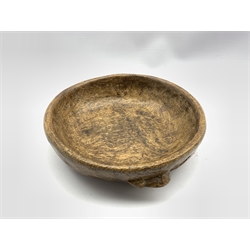 Thompson of Kilburn Mouseman adzed oak bowl with carved mouse signature D24cm 
