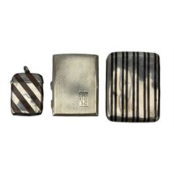 Early 20th century niello work cigarette case, tests as silver, a plated and niello work vesta case and another engine turned silver cigarette case Birmingham 1930 