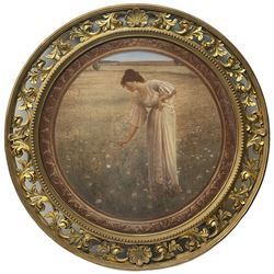 After William Henry Margetson (British 1861-1940): 'The Sea Hath it's Pearls' and 'The Flowers of the Field', pair early 20th century mezzotints housed in circular gilt Florentine frames 51cm x 51cm (2)