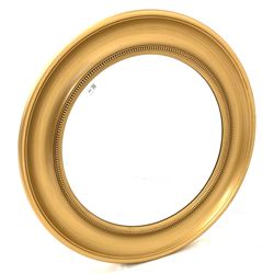 Circular gilt framed wall mirror, beaded moulding to frame enclosing bevelled plate D90cm